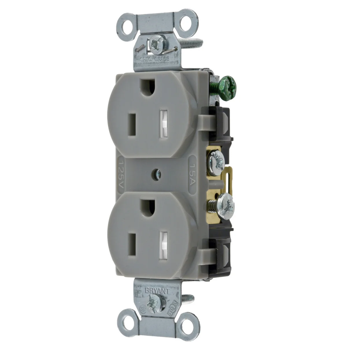 GRAINGER CRS15GRYTR Receptacle, Duplex, 5-15R, 15 A, 125V AC, Gray, 2 Poles, Screw Terminals, Tamper Resistant | CP8XVE 52HD84