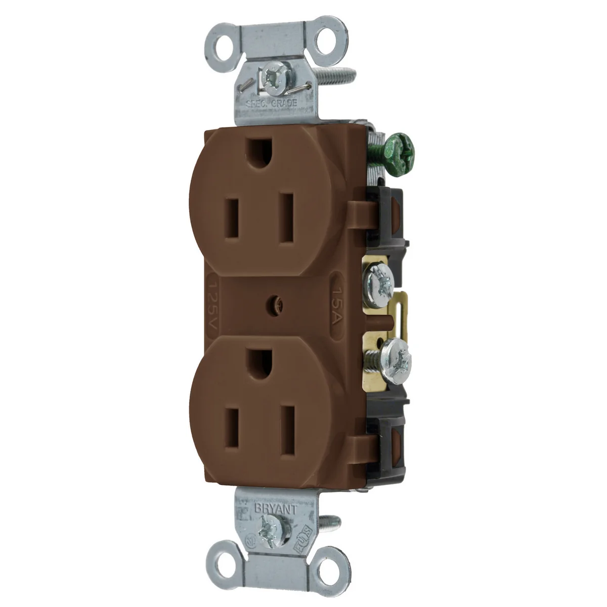 GRAINGER CRS15TR Receptacle, Duplex, 5-15R, 15 A, 125V AC, Brown, 2 Poles, Screw Terminals | CP8XUZ 49YZ21