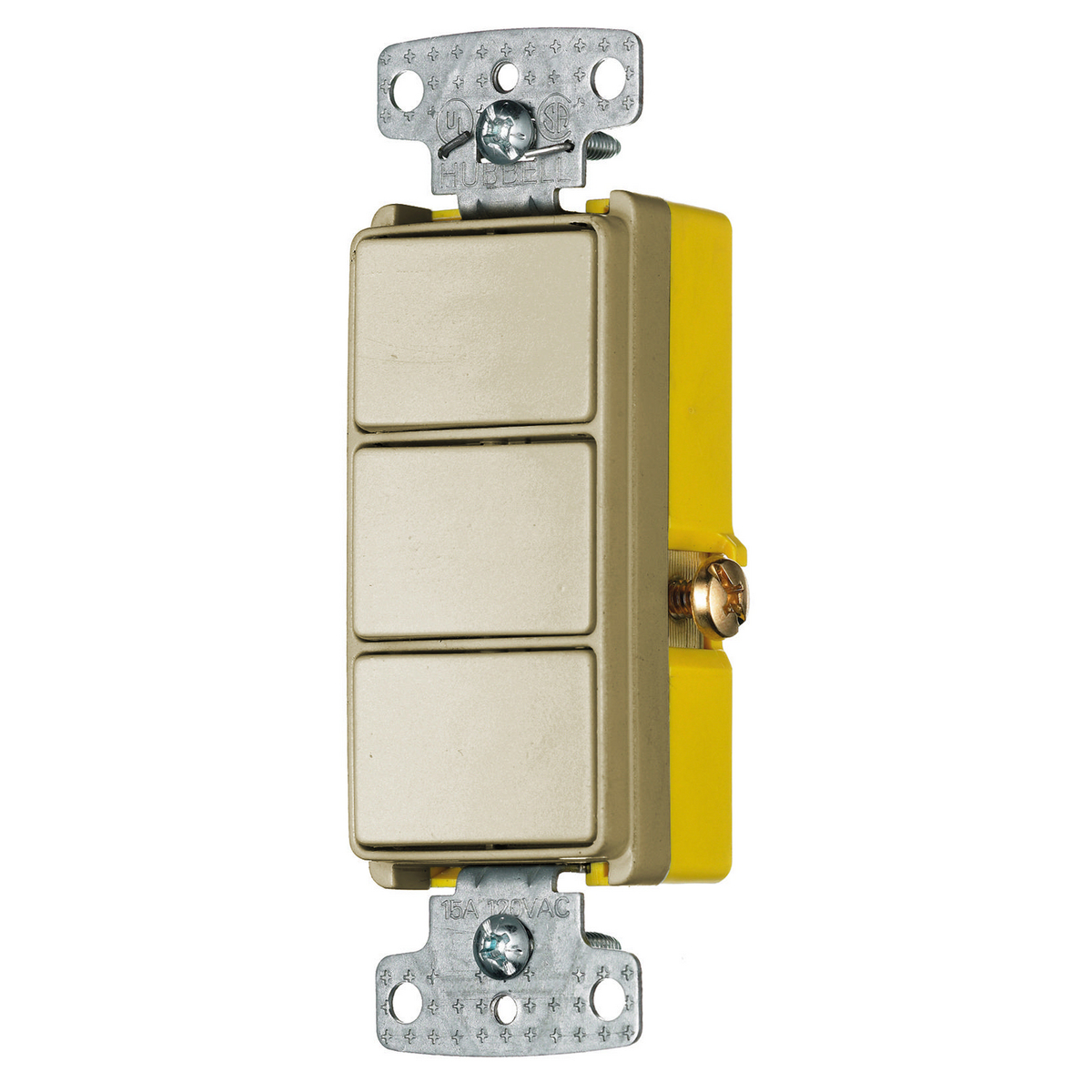 Rocker Switch, Three Way, 15A, 120VAC, Side Wired, Ivory