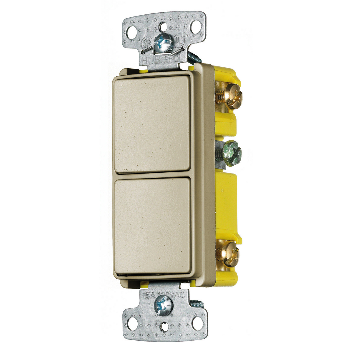 HUBBELL WIRING DEVICE-KELLEMS RCD101I Rocker Switch, Single Pole, 15A, 120VAC, Side Wired, Ivory | BD3GQV