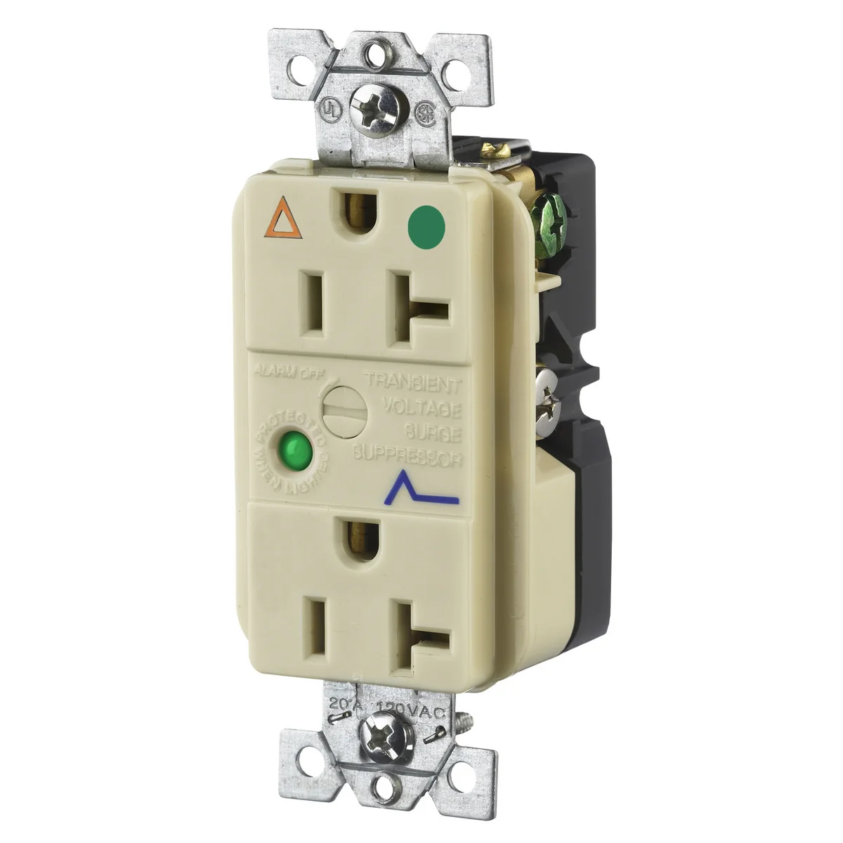 GRAINGER SP83IGIA Receptacle, Duplex, 5-20R, 20 A, 125V AC, Ivory, 2 Poles, Screw Terminals, Hospital Grade | CQ2EYH 52HE33