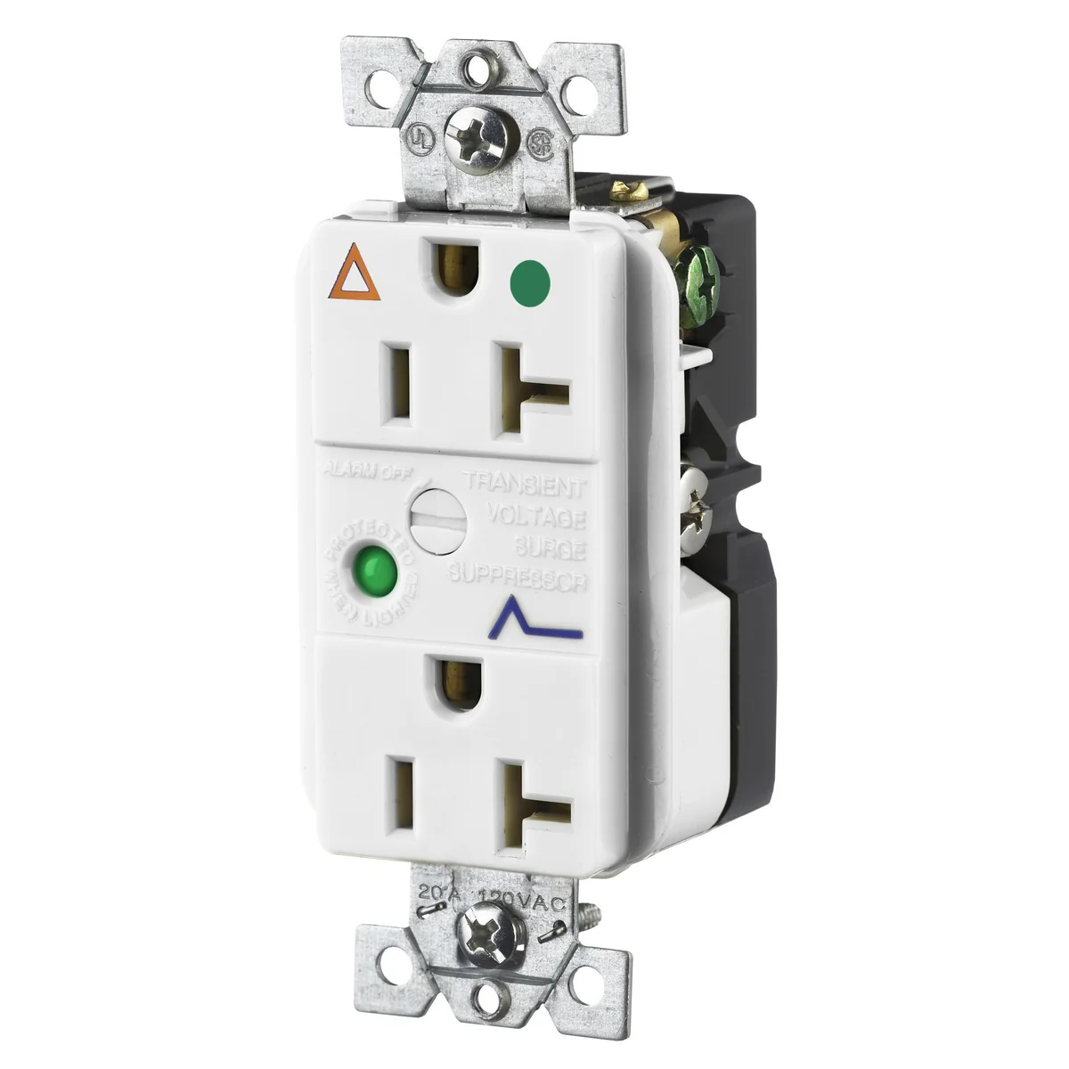 GRAINGER SP83IGWA Receptacle, Duplex, 5-20R, 20 A, 125V AC, White, 2 Poles, Screw Terminals, Hospital Grade | CQ2EZB 52HE36