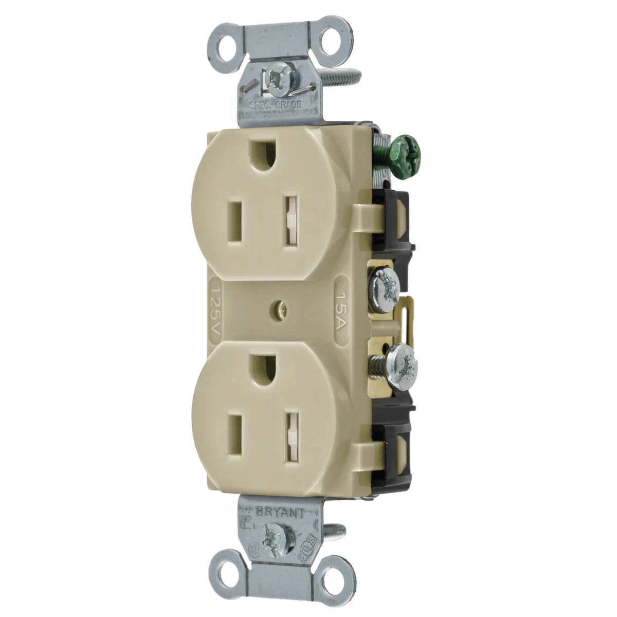 GRAINGER CRS15ITR Receptacle, Duplex, 5-15R, 15 A, 125V AC, Ivory, 2 Poles, Screw Terminals | CP8XVF 52HD86