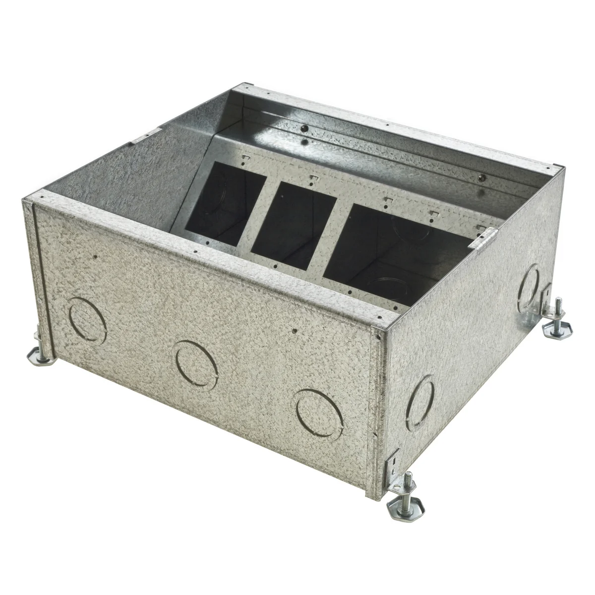 Concrete Floorbox, 11-Gang, Recessed, Pre Galvanized Steel, 6.08 Inch Depth