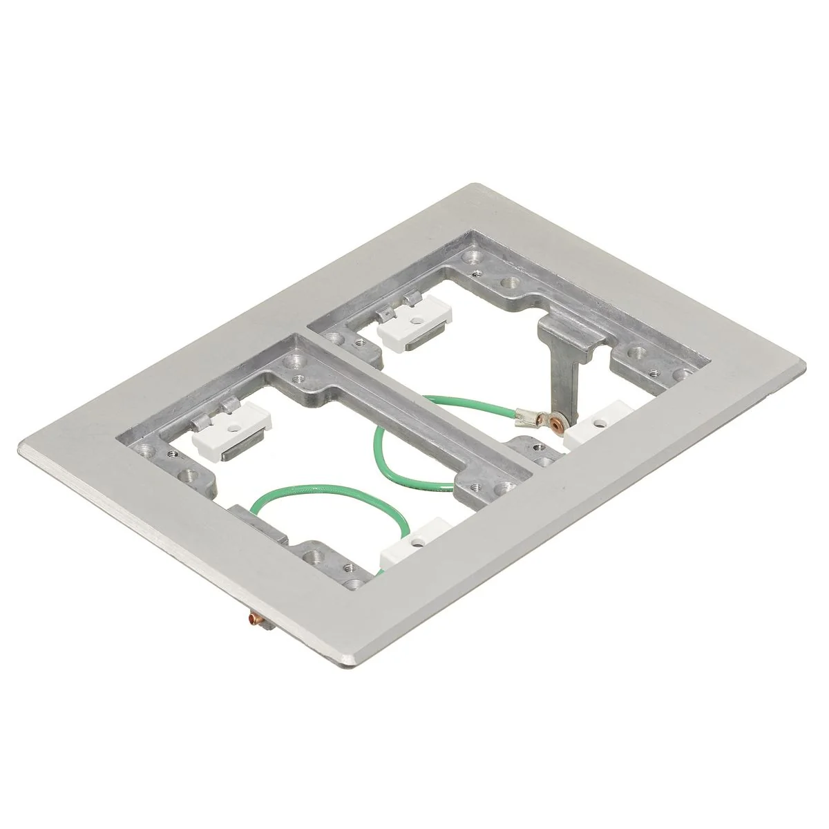Flange, 2-Gang Flat Beveled, Rectangular, Aluminum, Ground Wires