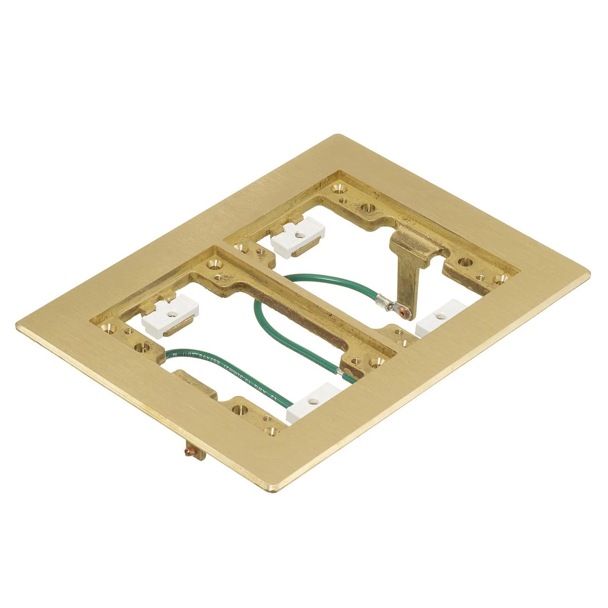 Flange, 2-Gang Flat Beveled, Rectangular, Brass, Ground Wires