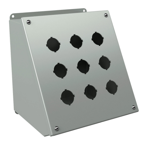 Pushbutton Consolet, 9 Holes, 30mm, 10 x 9 x 8 Inch Size, Wall Mount, Carbon Steel