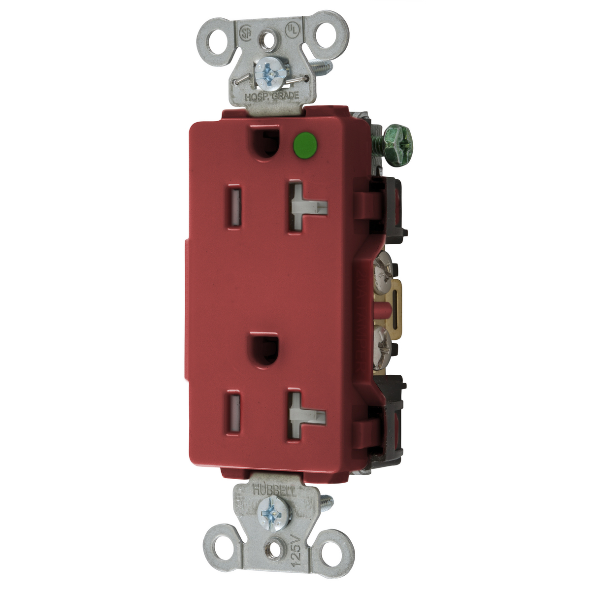 HUBBELL WIRING DEVICE-KELLEMS 2182REDTRA Decorator Duplex Receptacle, 20A, 125V, 2-Pole, 3-Wire Grounding, Red | BD3QLF