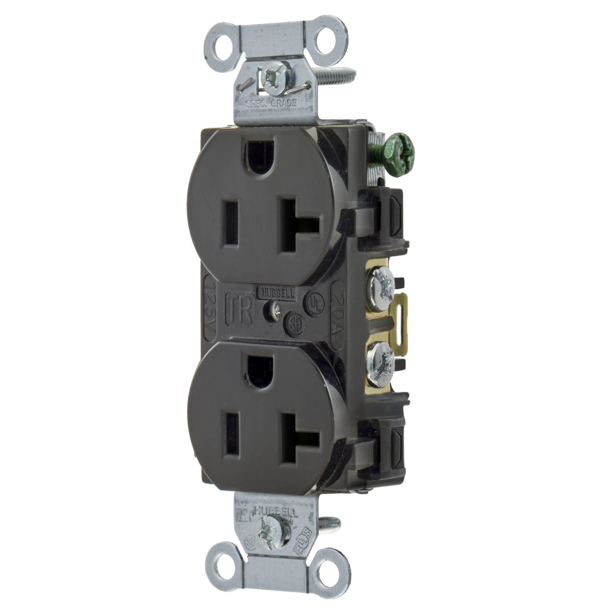 HUBBELL WIRING DEVICE-KELLEMS 5352ABLK Straight Receptacle, Duplex, 20A 125V, Black | BD4ZWH