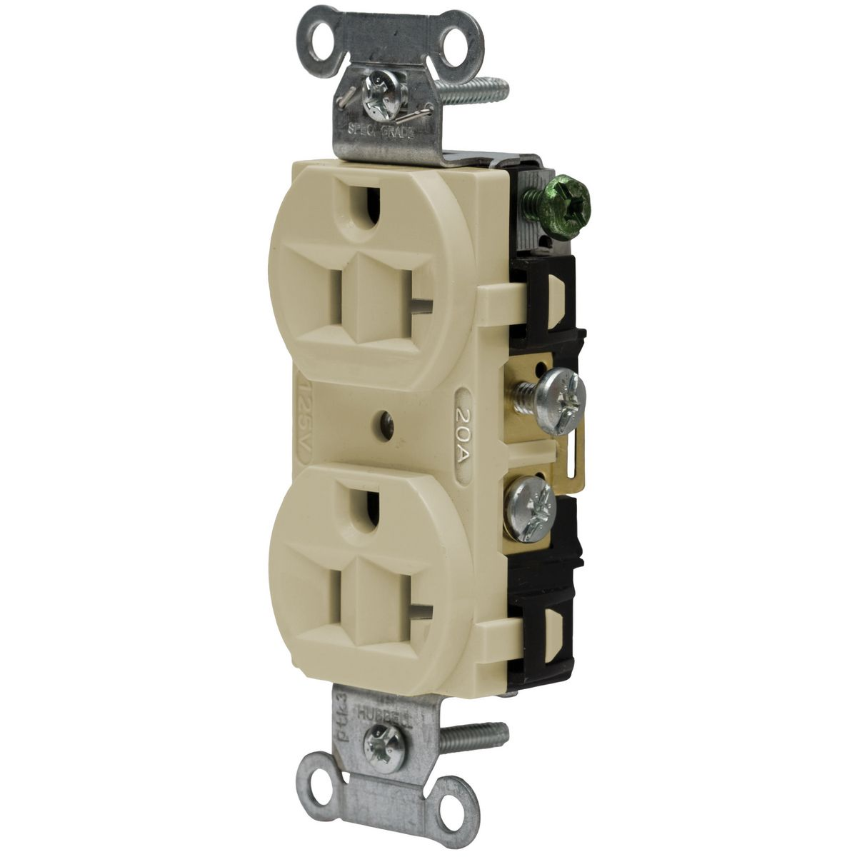 HUBBELL WIRING DEVICE-KELLEMS 5362AI Straight Receptacle, Duplex, 20A 125V, Ivory | CE6QRC