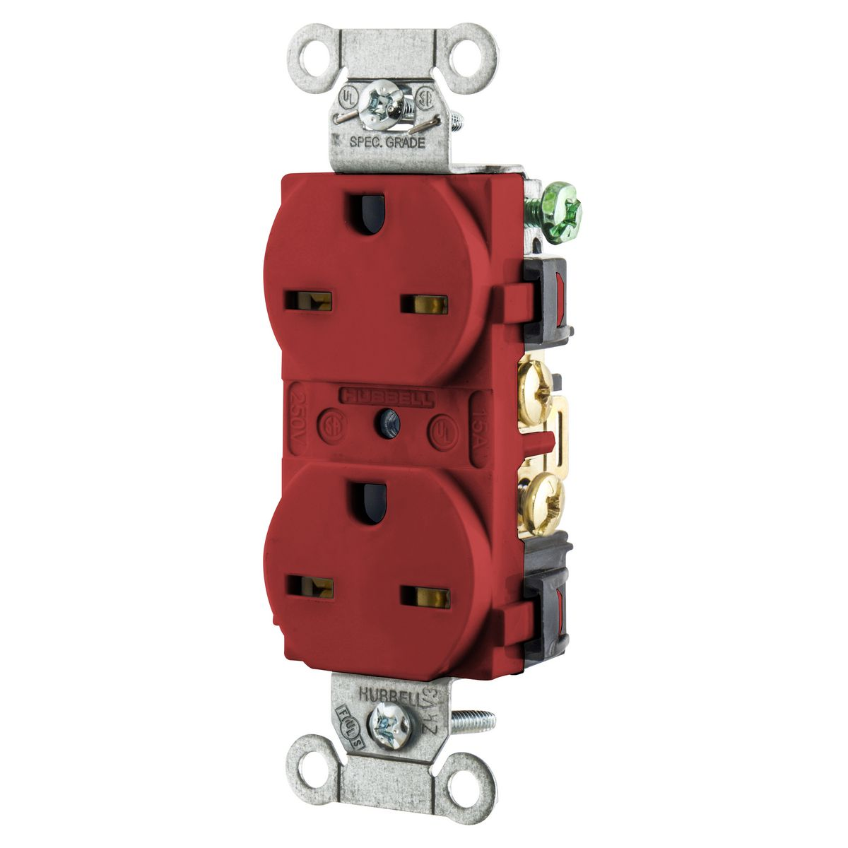 HUBBELL WIRING DEVICE-KELLEMS 5662R Straight Receptacle, Duplex, 15A 250V, 6-15R, Red | BD4NRC
