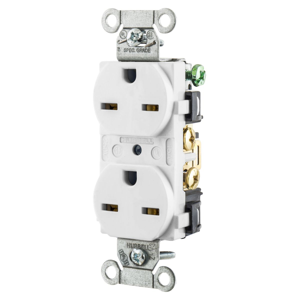 HUBBELL WIRING DEVICE-KELLEMS 5662WHI Straight Receptacle, Duplex, 15A 250V, 6-15R, White | BD3TRN