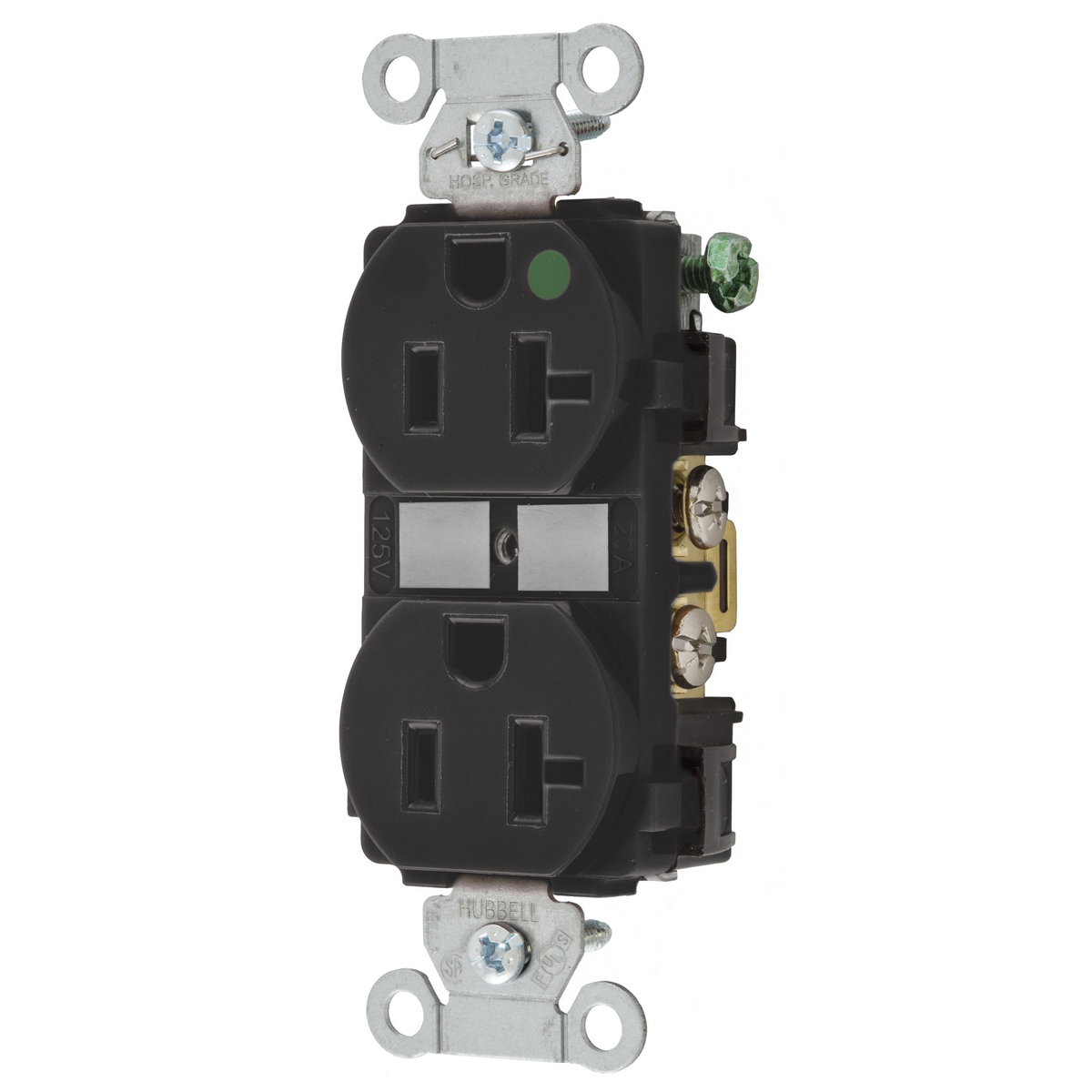 HUBBELL WIRING DEVICE-KELLEMS 8300BK Duplex Receptacle, 20A, 125V, 2-Pole, 3-Wire Grounding, Black | BD3UGG