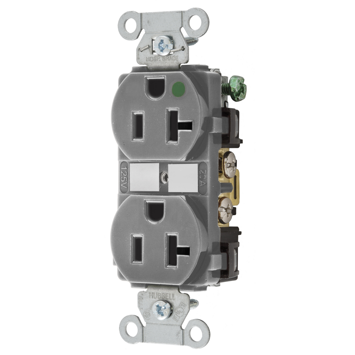 HUBBELL WIRING DEVICE-KELLEMS 8300GY Duplex Receptacle, 20A, 125V, 2-Pole, 3-Wire Grounding, Gray | BD4LQN