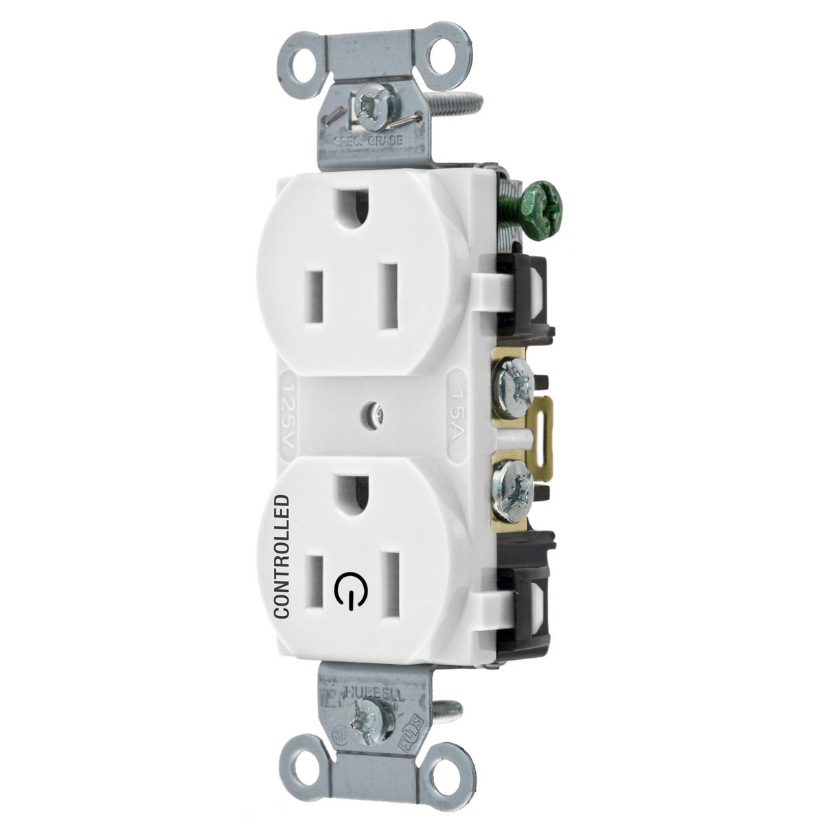 HUBBELL WIRING DEVICE-KELLEMS BR15C1WHI Straight Receptacle, 15A 125V, 2P - 3W Grounding, 5-15R, White | BD4FCE
