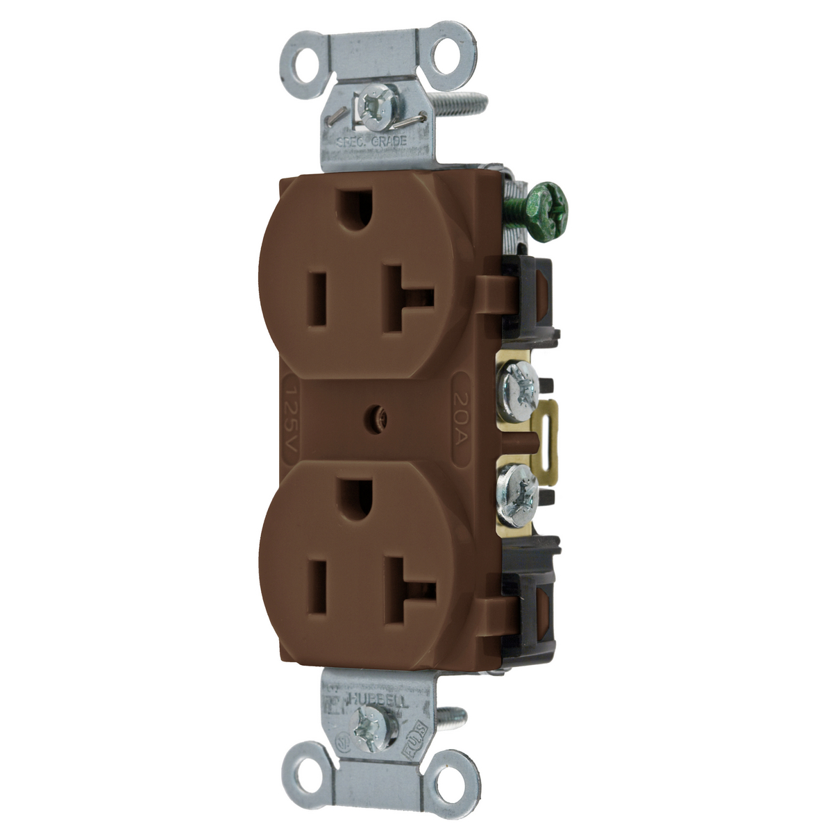 HUBBELL WIRING DEVICE-KELLEMS BR20 Straight Receptacle, Duplex, 20A 125V, Brown, 1 Pk | BC7VQV