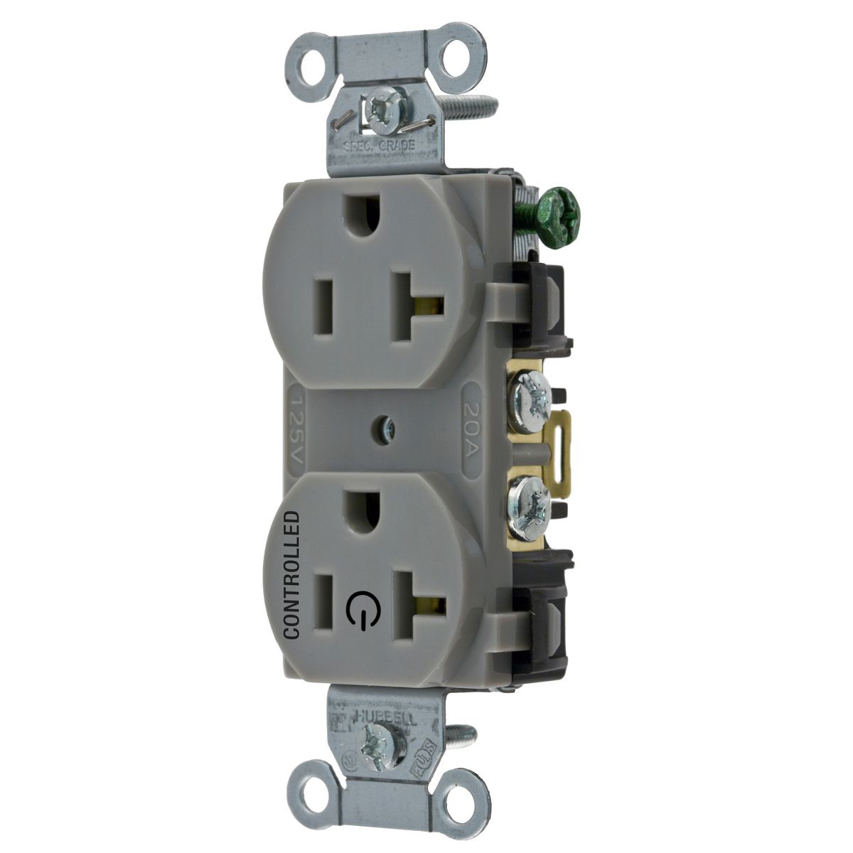 HUBBELL WIRING DEVICE-KELLEMS BR20C1GRY Straight Receptacle, 20A 125V, 2P - 3W Grounding, 5-20R, Gray | BD4JVB