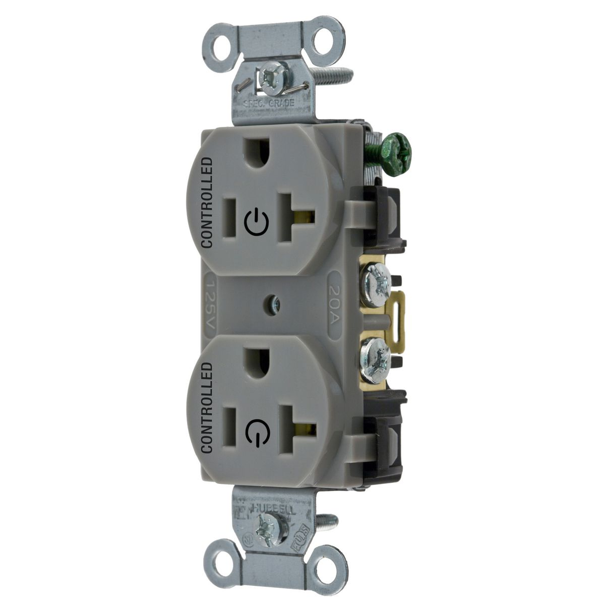 HUBBELL WIRING DEVICE-KELLEMS BR20C2GRY Straight Receptacle, 20A 125V, 2P - 3W Grounding, 5-20R, Gray | BD4CPC