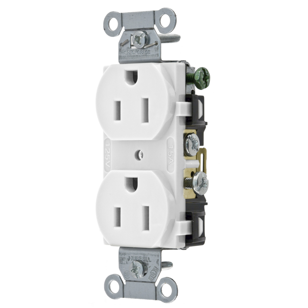 Straight Receptacle, Duplex, 15A 125V, White
