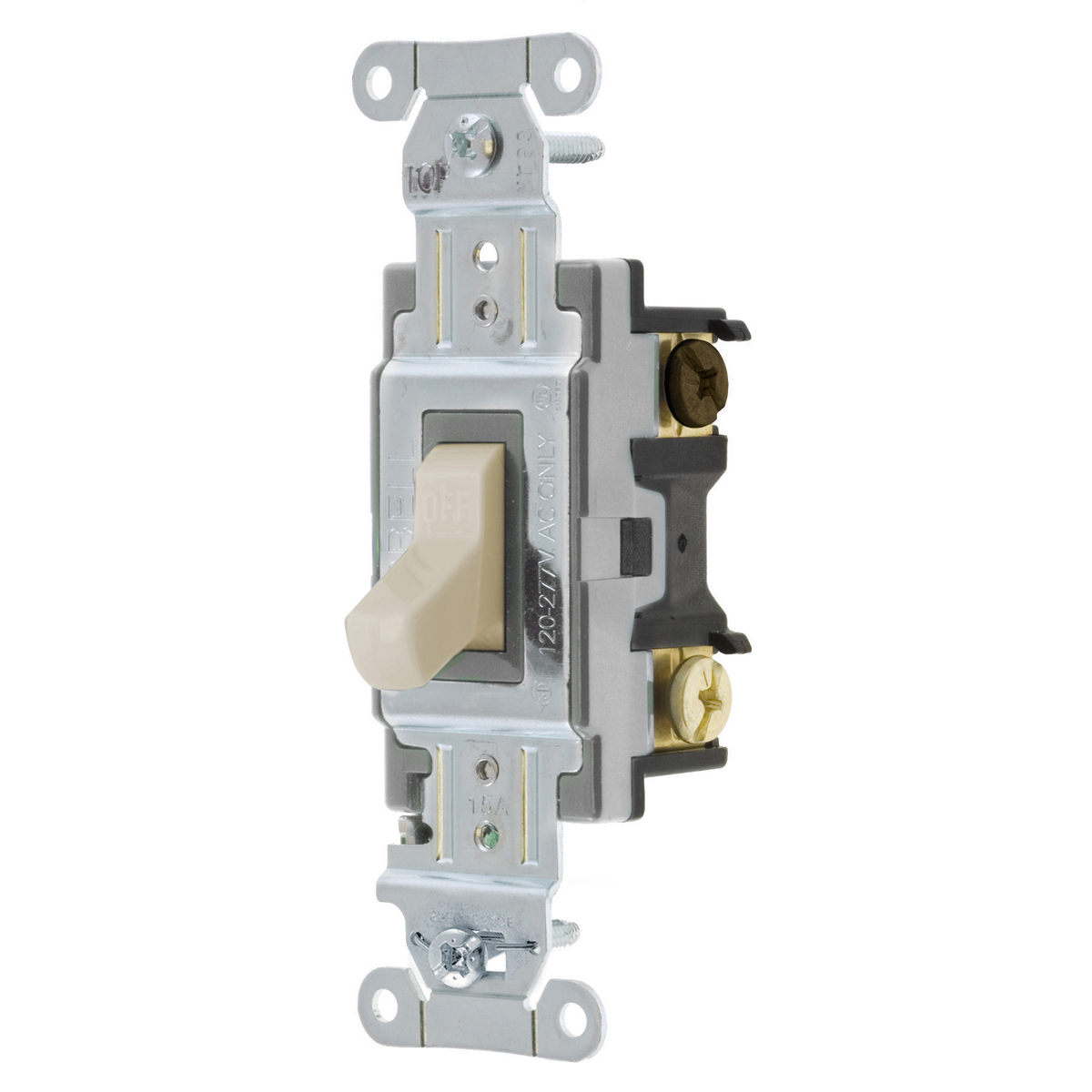 HUBBELL WIRING DEVICE-KELLEMS CS315LA Toggle Switch, Three Way, 15A, 120/277VAC, Light Almond | CE6RDW