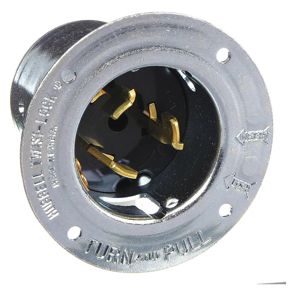 HUBBELL WIRING DEVICE-KELLEMS CS8175 Flanged Inlet, 50A, 3-Phase, Delta, 480VAC, 3-Pole, 4-Wire Grounding, Black | AD7AQQ 4D206