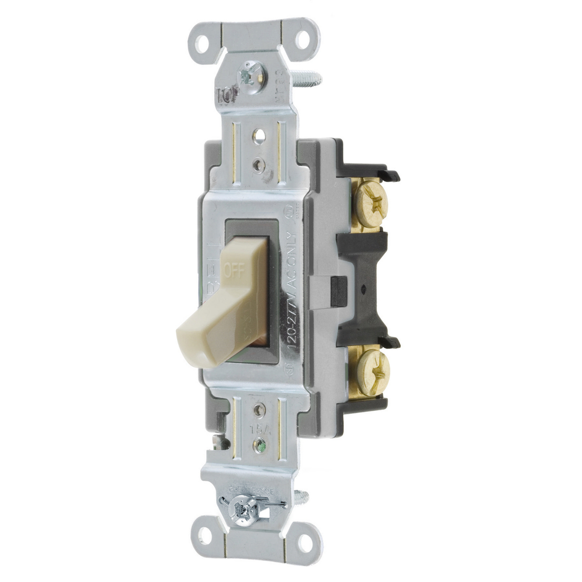 Wall Switch, 1 Pole, 15A, Ivory, 120 to 277V AC, Back and Side