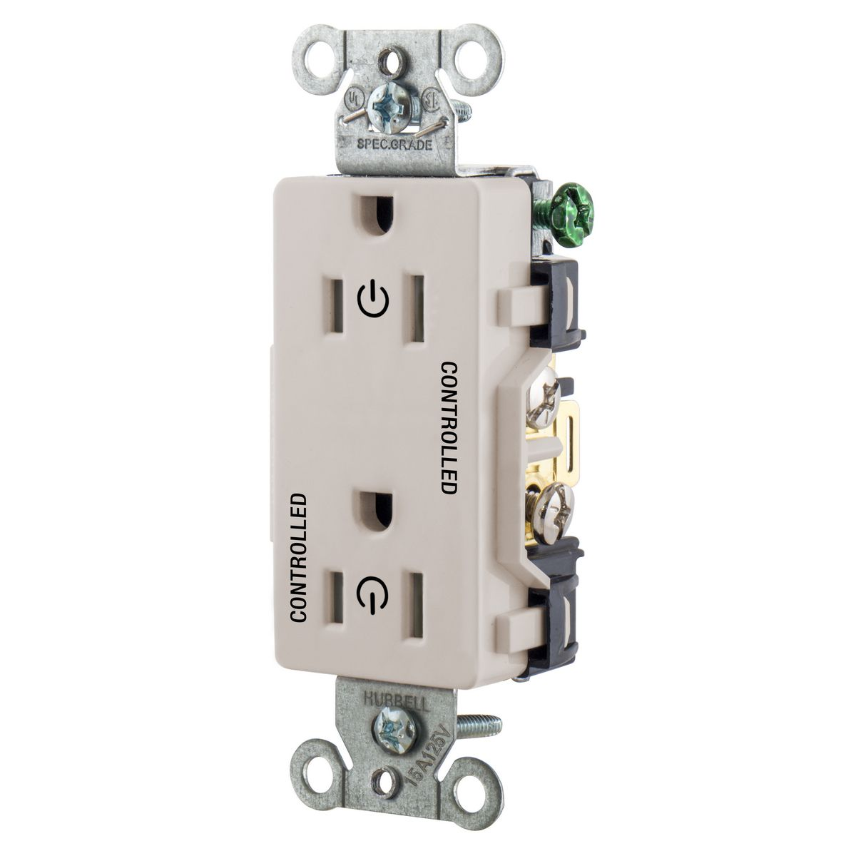 HUBBELL WIRING DEVICE-KELLEMS DR15C2LA Straight Receptacle, 15A 125V, 2P - 3W Grounding, 5- 15R, Light Almond | BD4NEG