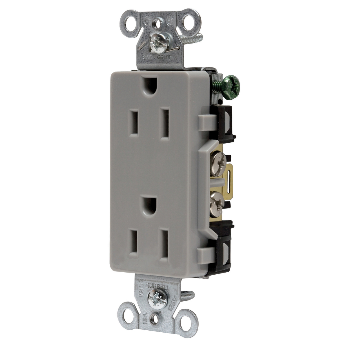 HUBBELL WIRING DEVICE-KELLEMS DR15GRY Straight Receptacle, Duplex, 15A 125V, Gray, 1 Pk | AC8UKT 3DVU4