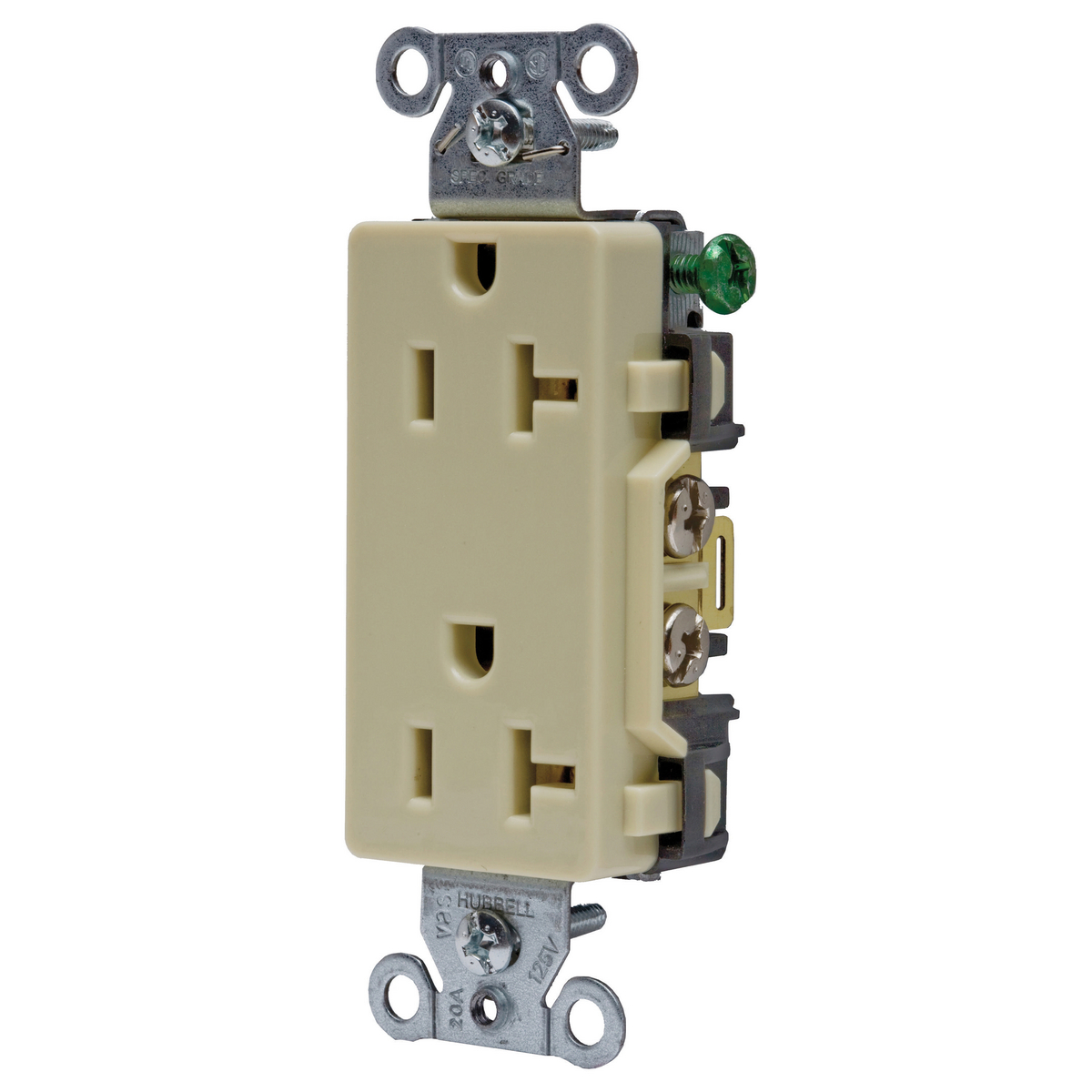 HUBBELL WIRING DEVICE-KELLEMS DR20I Straight Receptacle, Duplex, 20A 125V, Ivory, 1 Pk | AC8ULA 3DVX3