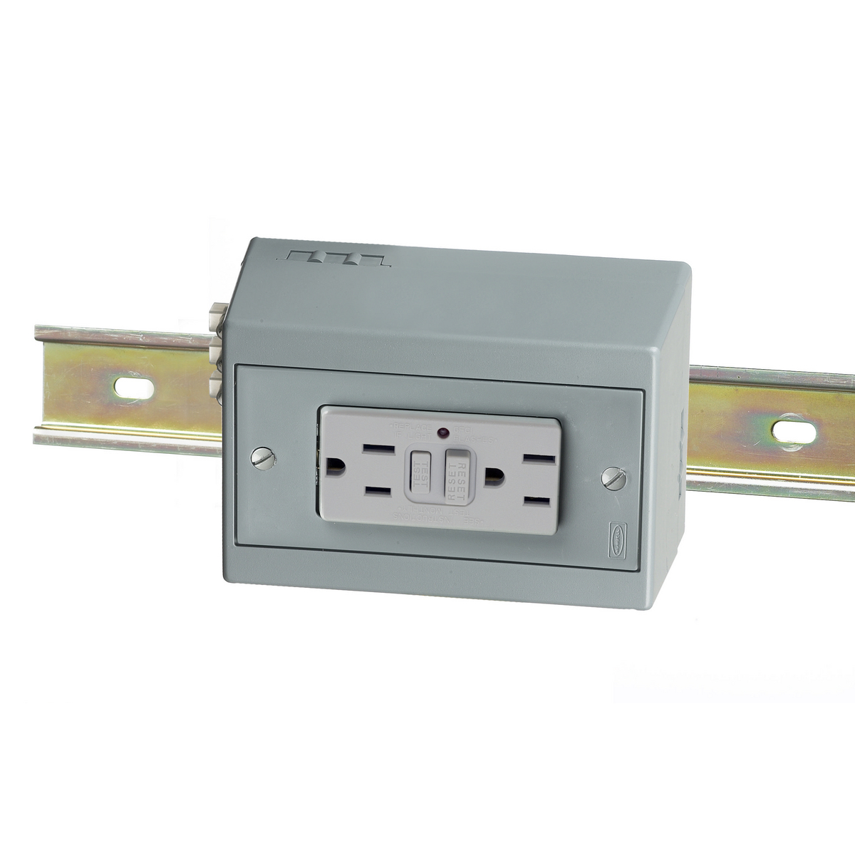 HUBBELL WIRING DEVICE-KELLEMS DRUBGFI15H Din Rail Utility Box, Complete Unit Gfci, Horizontal, One 15A Gray | BC8QEA