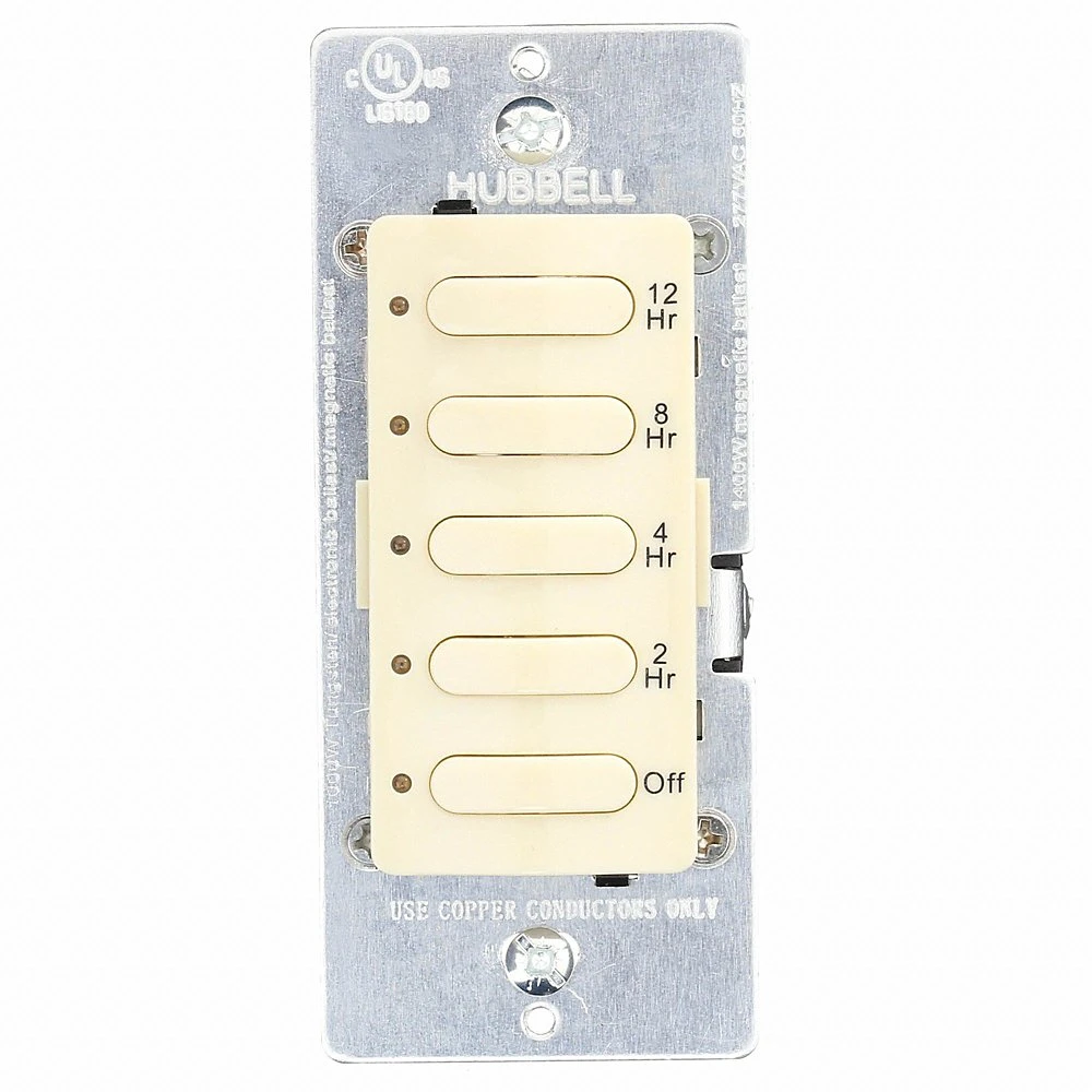HUBBELL WIRING DEVICE-KELLEMS DT5012I Timer Switch, Single Pole, 8.3A, 120/277VAC, 12 Hour Delay Time Out, Ivory | AF9ANB 29RW81