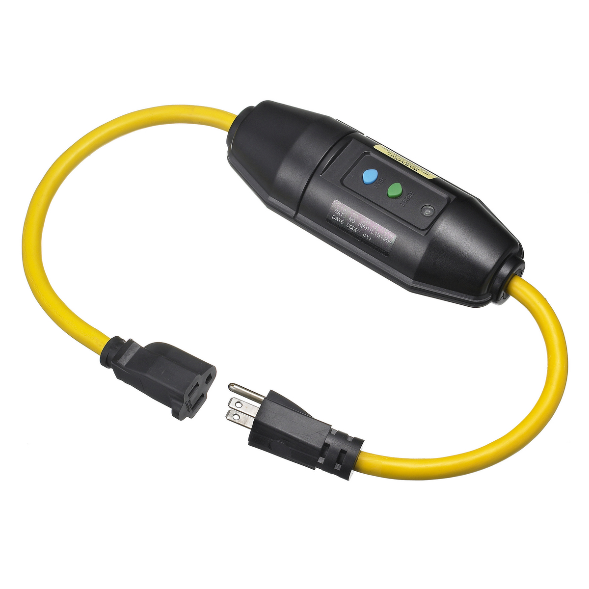 Gfci Line Cord, Portable, Manual, 15A 125V, 5-15R, 25 Ft, Single Tap, Yellow