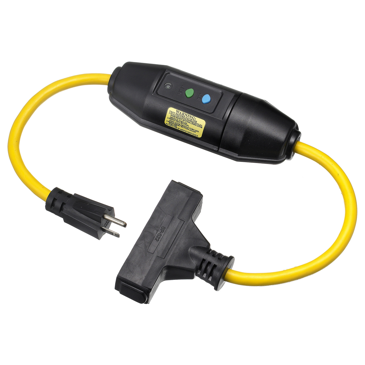 Gfci Line Cord, Portable, Auto, 15A125V, 5-15R, 25 Ft, Triple Tap, Yellow