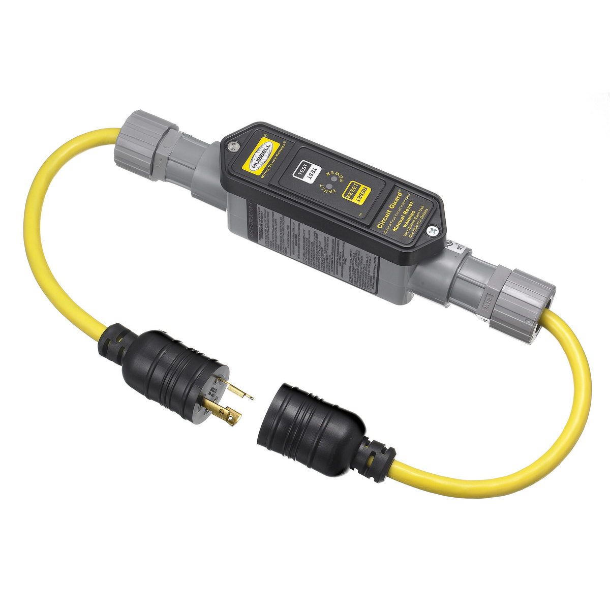 Gfci Line Cord, Portable, Manual, 20A 125V, L5-20R, 25 Ft, Triple Tap, Yellow
