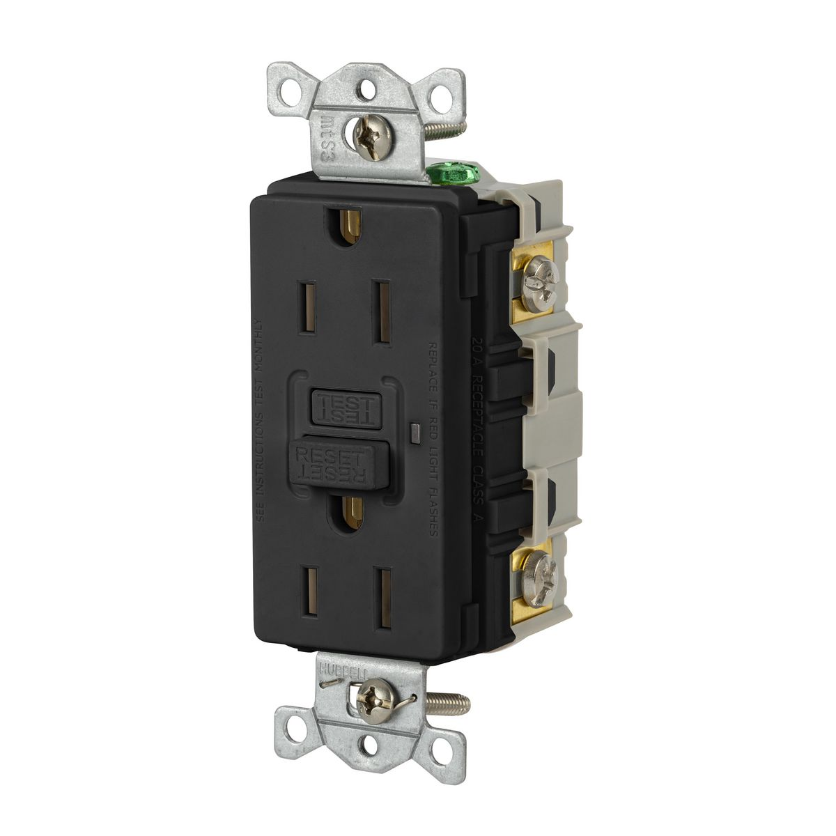 HUBBELL WIRING DEVICE-KELLEMS GFRST15BK Gfci Receptacle, 15A 125V, 2-Pole 3-Wire Grounding, 5-15R, Black | AH8ZZA 39EA15