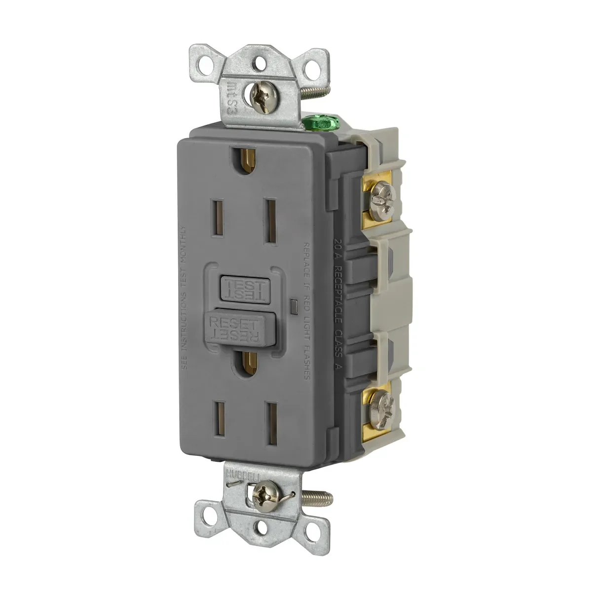 HUBBELL WIRING DEVICE-KELLEMS GFRST15GY Gfci Receptacle, 15A 125V, 2-Pole 3-Wire Grounding, 5-15R, Gray | AH8ZZB 39EA16