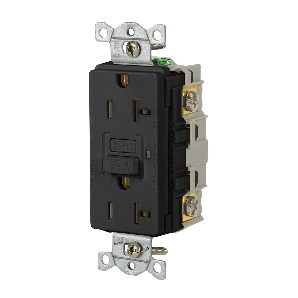 HUBBELL WIRING DEVICE-KELLEMS GFRST20BK Gfci Receptacle, 20A 125V, 2-Pole 3-Wire Grounding, 5-20R, Black | AH8ZZG 39EA21