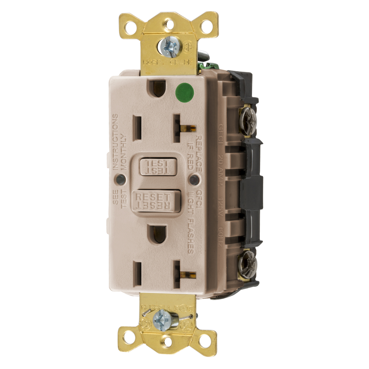 HUBBELL WIRING DEVICE-KELLEMS GFRST83AL Gfci Receptacle, 20A 125V, 2-P 3-W Grounding, 5-20R, Almond | BD3UJV