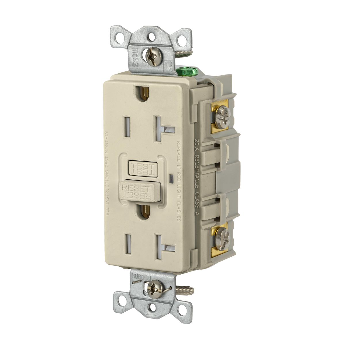 HUBBELL WIRING DEVICE-KELLEMS GFTRST20I GFCI Receptacle, Commercial, Decorator Duplex, Flush Mount, 20A | BD3ZNZ 45UF39