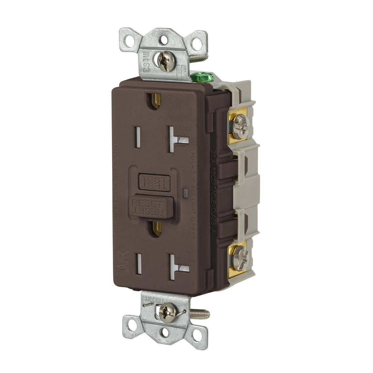 HUBBELL WIRING DEVICE-KELLEMS GFTWRST20 Gfci Receptacle, 20A 125V, 2-Pole 3-Wire Grounding, 5- 20R, Brown | AH9ABM 39EA78