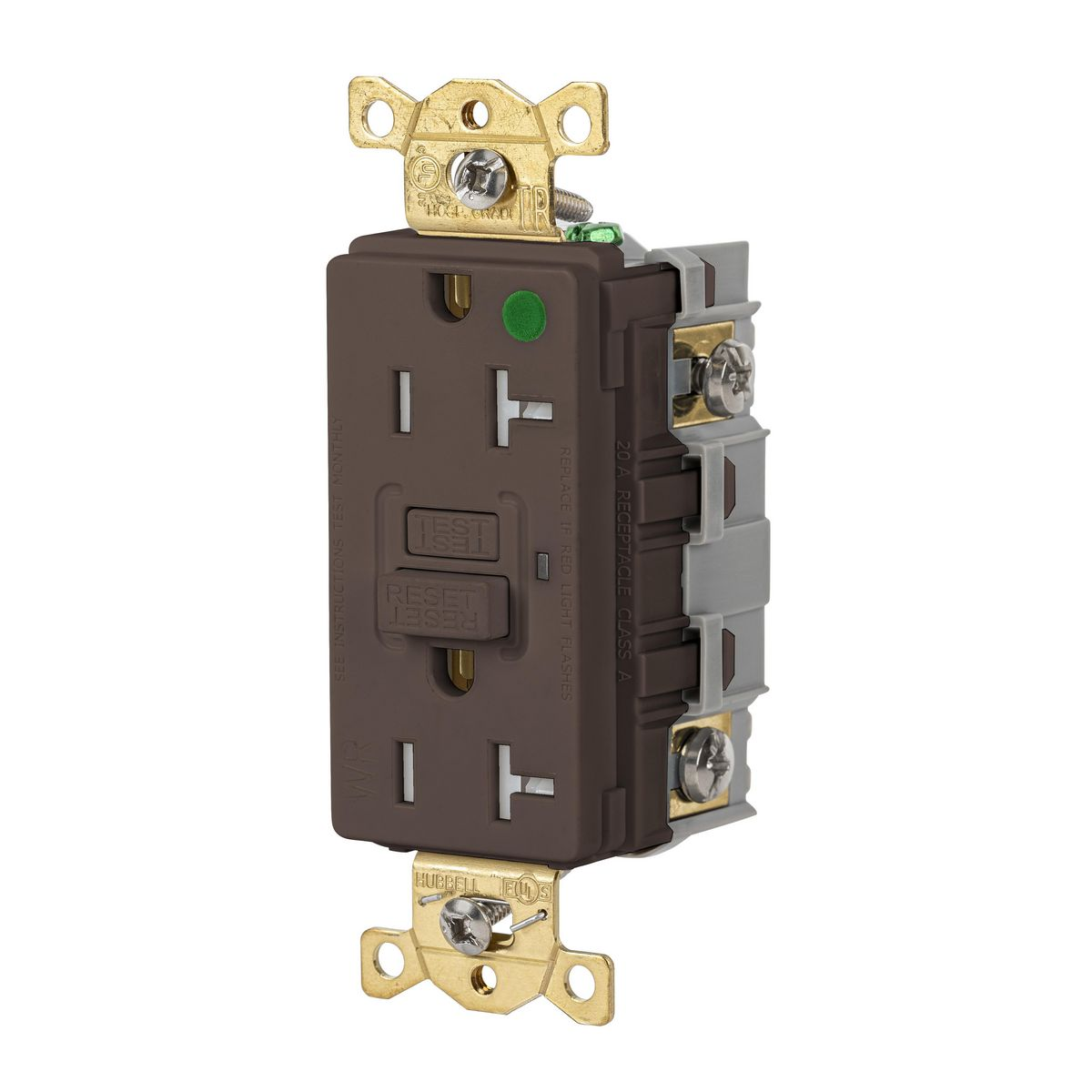HUBBELL WIRING DEVICE-KELLEMS GFTWRST83 Gfci Receptacle, 20A 125V, 2-P 3-W Grounding, 5-20R, Brown | AH9AAV 39EA57