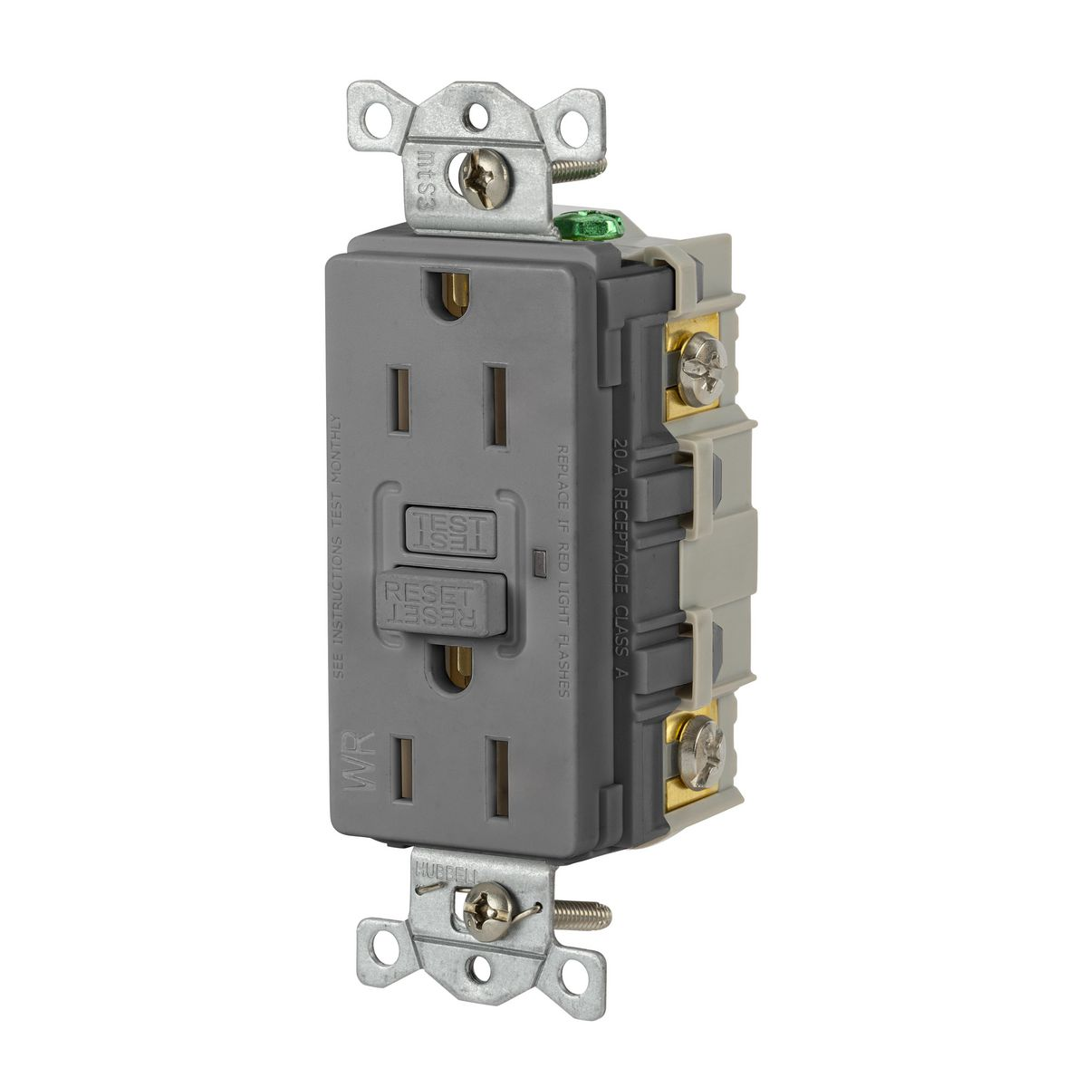 HUBBELL WIRING DEVICE-KELLEMS GFWRST15GY GFCI Receptacle, Commercial, Decorator Duplex, Flush Mount, 15A, Gray | BD4BTH 45UF46