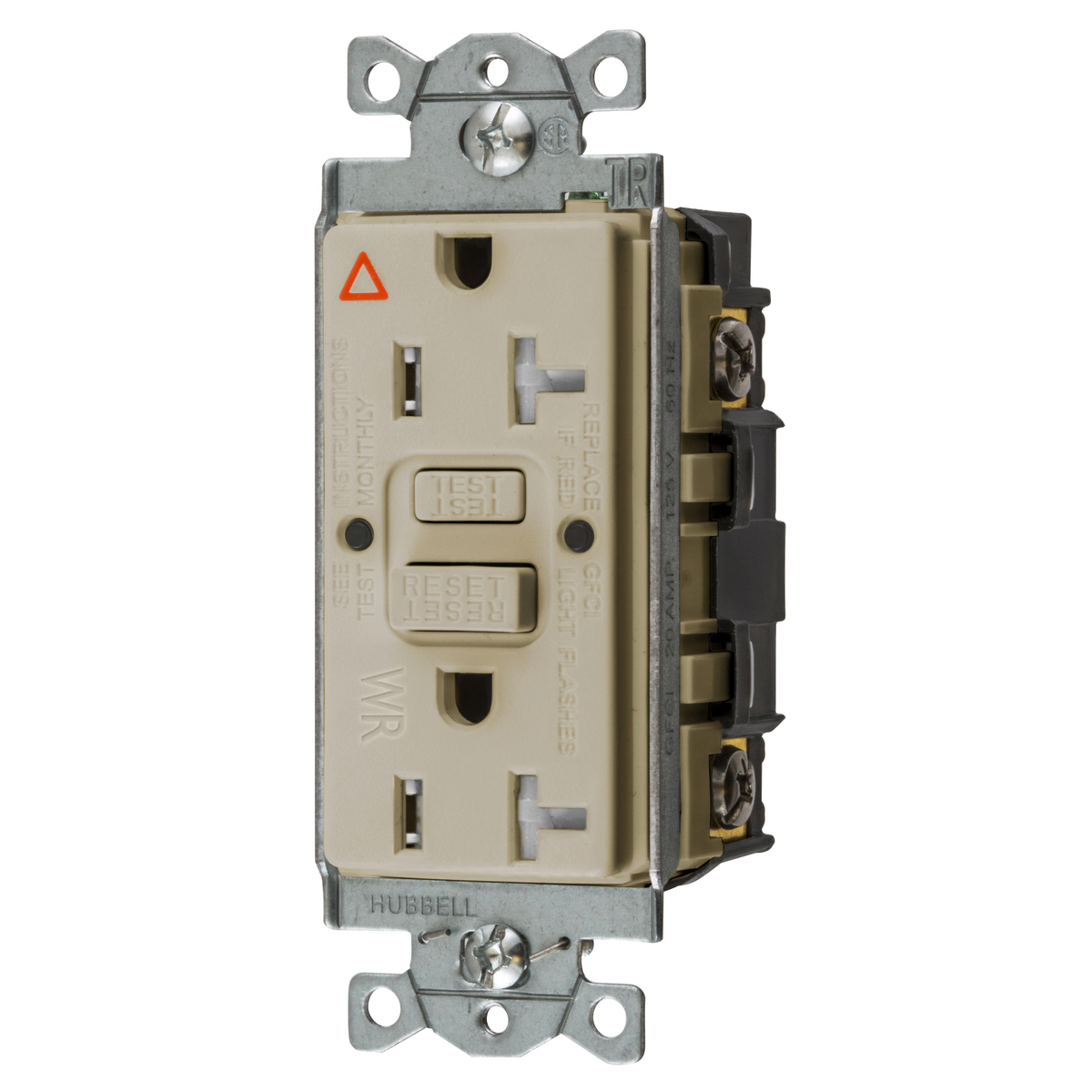 HUBBELL WIRING DEVICE-KELLEMS GFTWRST20IIG Gfci Receptacle, 20A 125V, 2-Pole 3-Wire Grounding, 5-20R, Ivory | BD4MTT