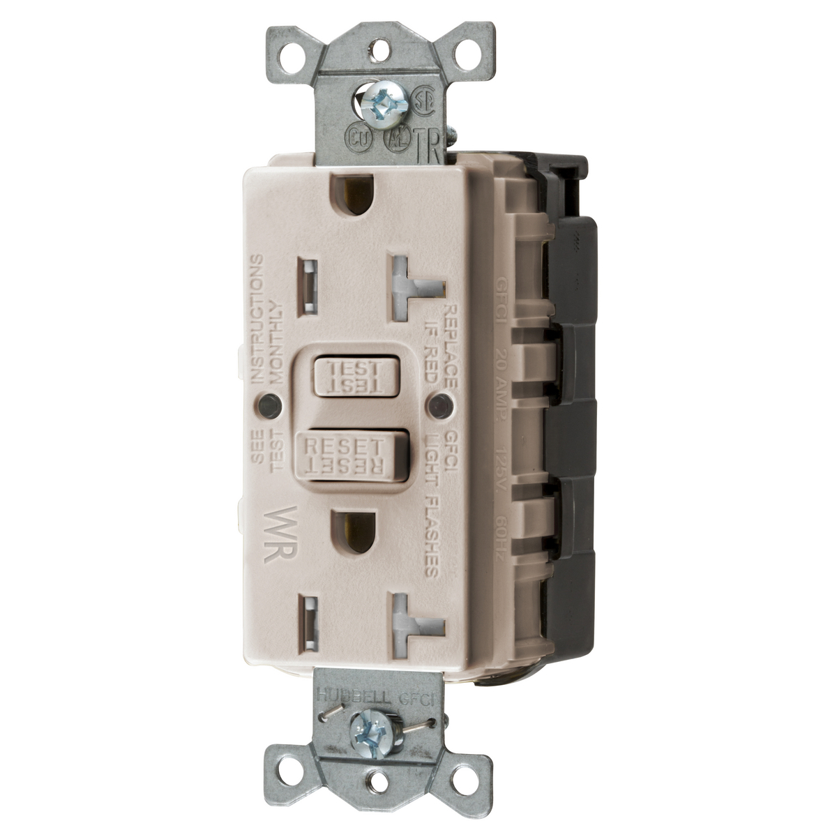 HUBBELL WIRING DEVICE-KELLEMS GFTWRST20SNAPLA Gfci Receptacle, 20A 125V, 2-P 3-W Grounding, 5-20R, Light Almond | BD3ZPK