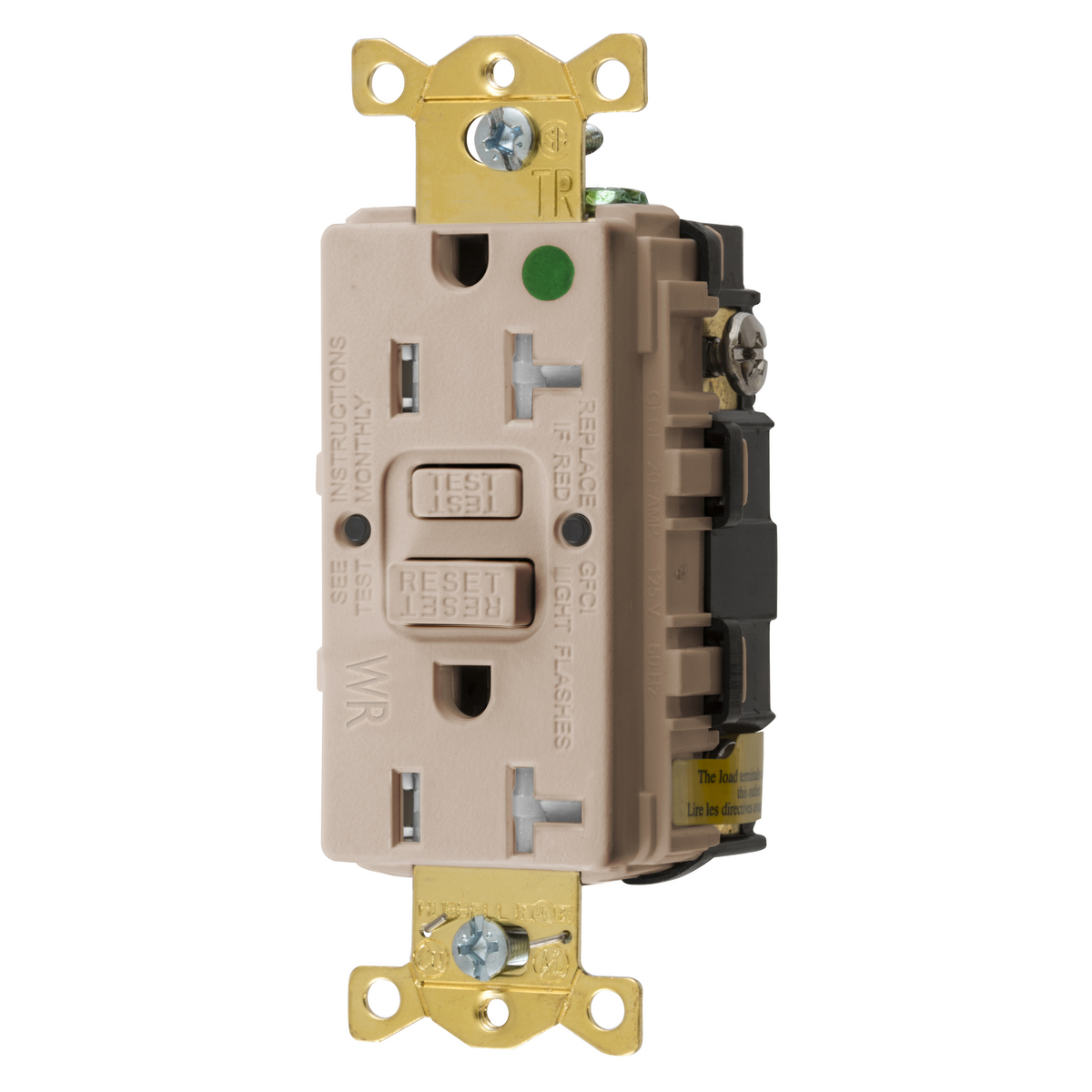 HUBBELL WIRING DEVICE-KELLEMS GFTWRST83AL Gfci Receptacle, 20A 125V, 2-P 3-W Grounding, 5-20R, Almond | CE6RAX