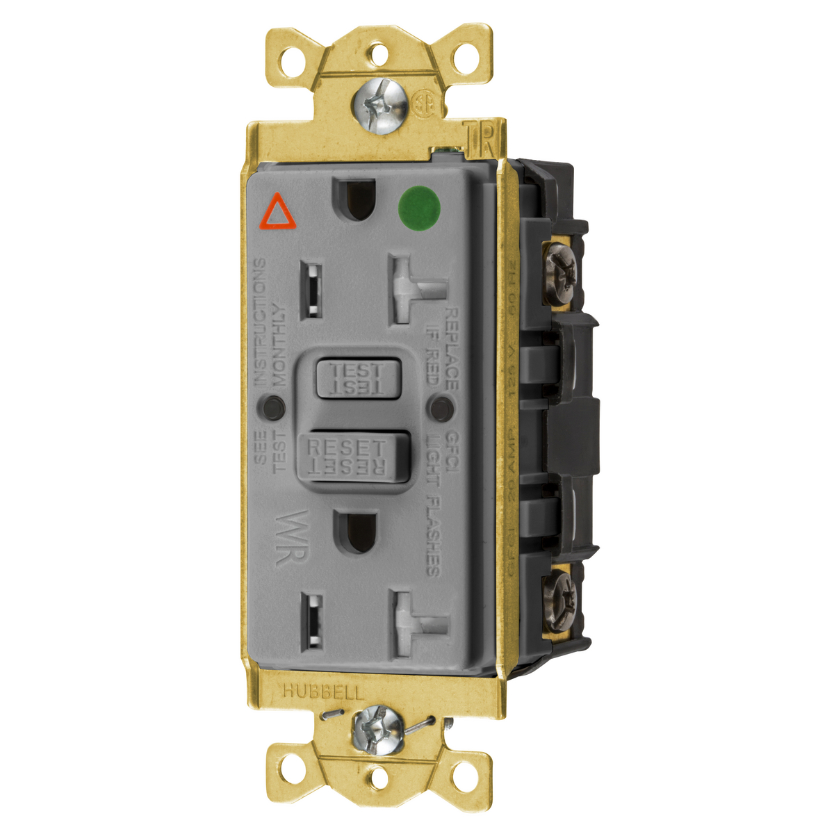 HUBBELL WIRING DEVICE-KELLEMS GFTWRST83GYIG Gfci Receptacle, Ig, 20A 125V, 2-P 3-W Grounding, 5-20R, Gray | BD4NHR