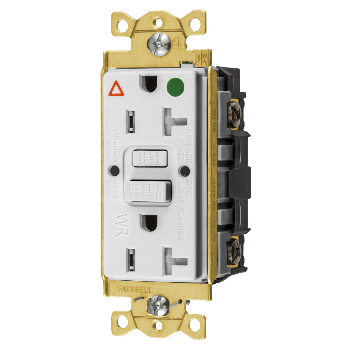 HUBBELL WIRING DEVICE-KELLEMS GFTWRST83WIG Gfci Receptacle, Ig, 20A 125V, 2-P 3-W Grounding, 5-20R, White | BD4HVX