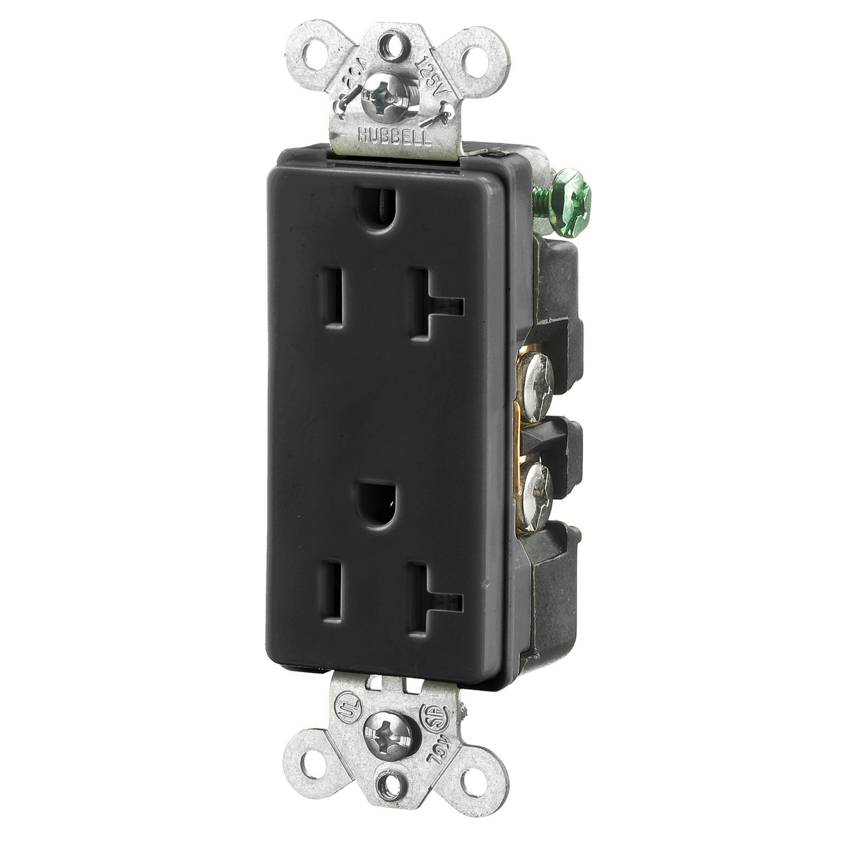 HUBBELL WIRING DEVICE-KELLEMS HBL2162BK Straight Receptacle, Duplex, 20A 125V, Black, 1 Pk | BD3HRY