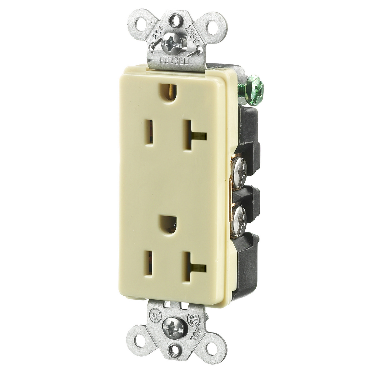 HUBBELL WIRING DEVICE-KELLEMS HBL2162I Straight Receptacle, Duplex, 20A 125V, Ivory, 1 Pk | BC9EZF