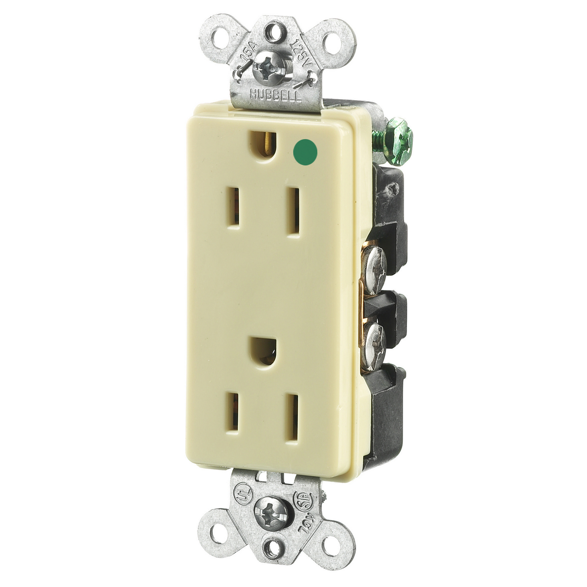 HUBBELL WIRING DEVICE-KELLEMS HBL2172I Receptacle, Duplex, 2-Pole, 3-Wire Grounding, 15A, 125V, Ivory | BC9HZB